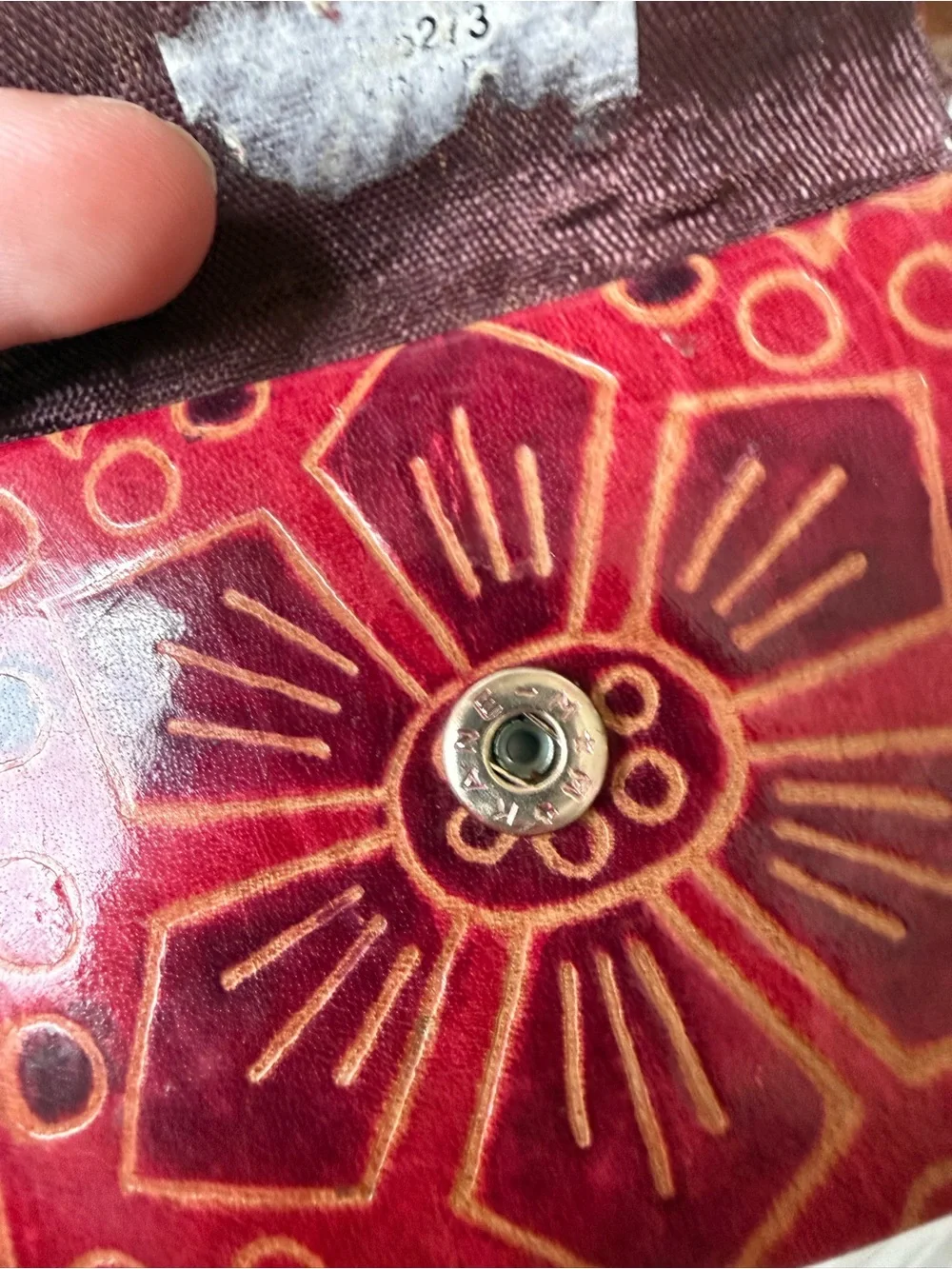 Handcrafted Red and Brown Leather Heart Coin Purse Tooled